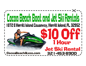 Cocoa Beach Jet Ski Rentals - 1 Hour of Fun- Cocoa Beach Jet Ski Rentals & Excursions- $10 Off Coupon